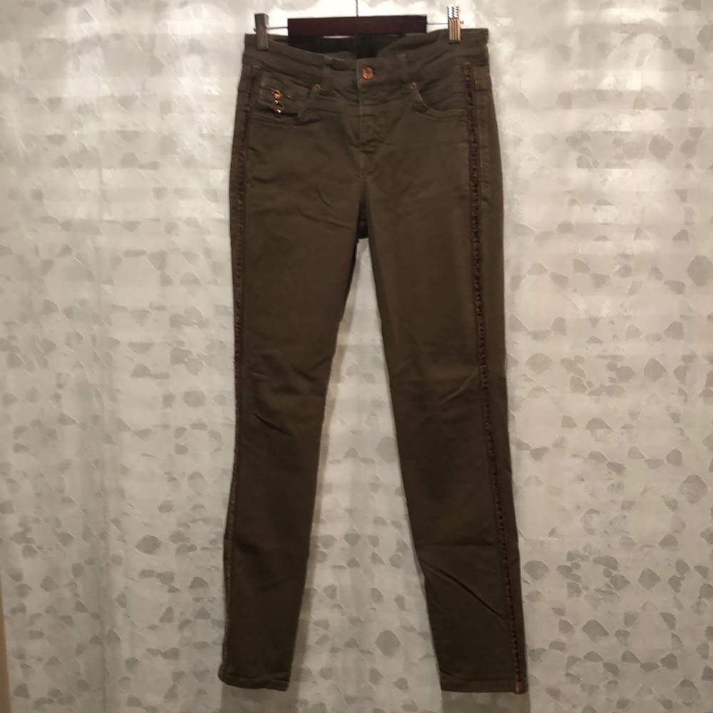 MAC Jeans Olive Green Skinny Jeans with Velvet Chain Detail